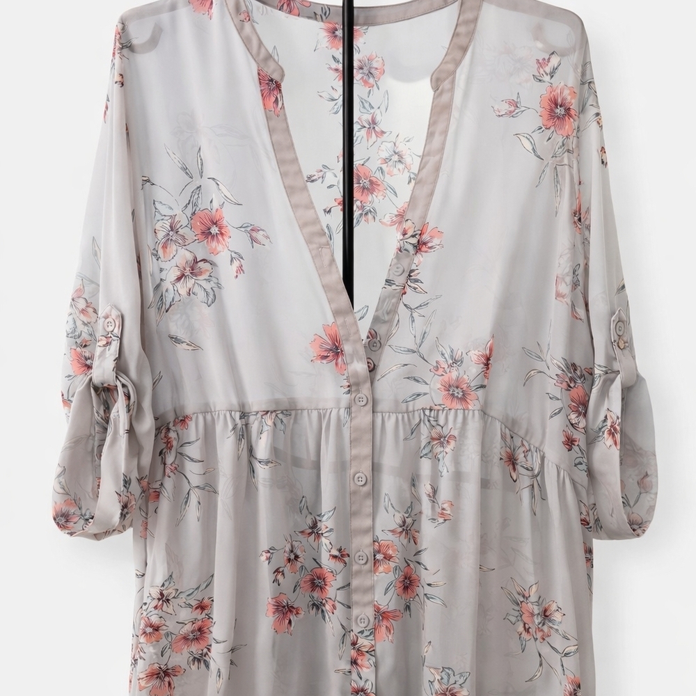 Torrid Gray Floral Button-Up Blouse